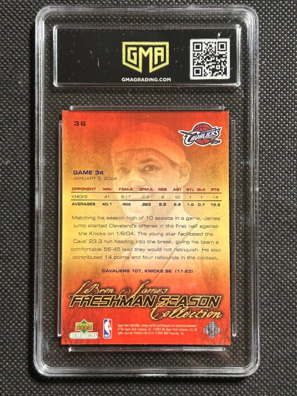 2003-04 Upper Deck LEBRON JAMES RC Freshman Season ROOKIE #36 GMA 10 GEM MINT